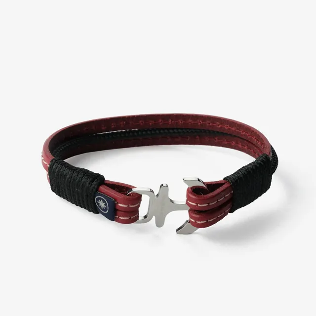Old Skipper Dusk Serenade bratara piele ancora bordeaux-negru