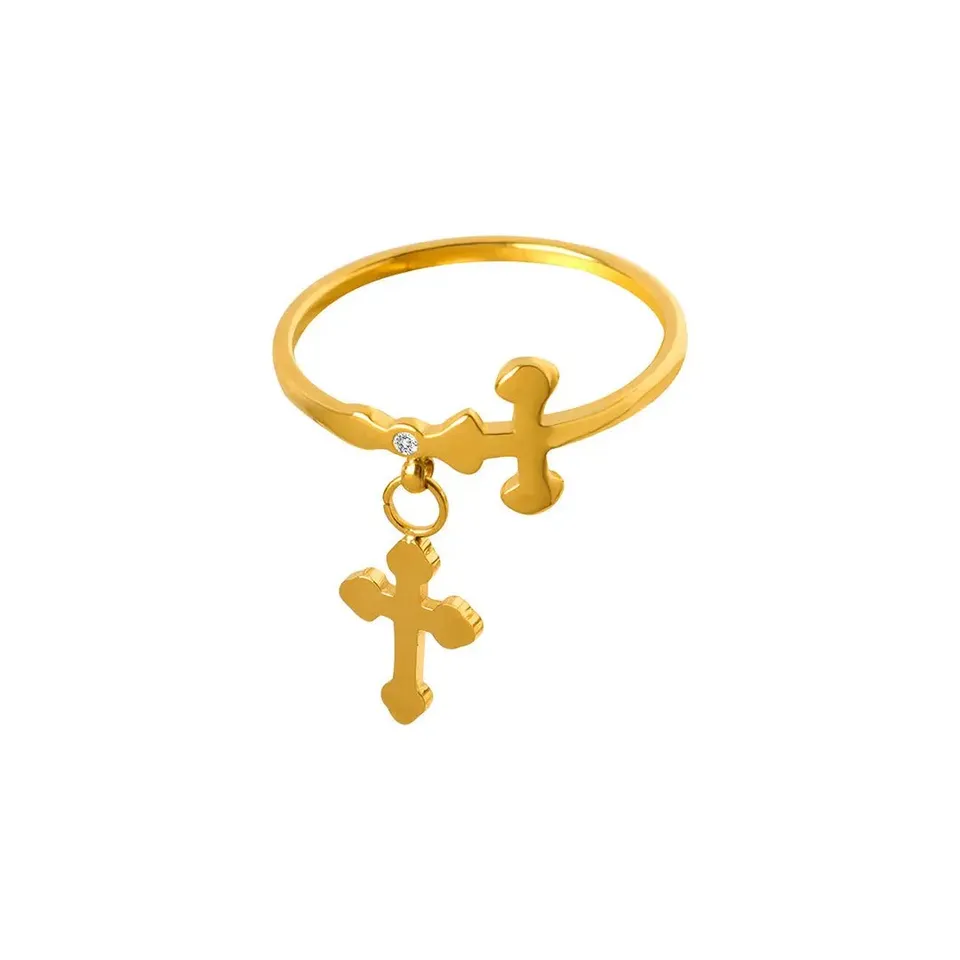 Rafini Cross Charm inel placat aur 18K marimea 7
