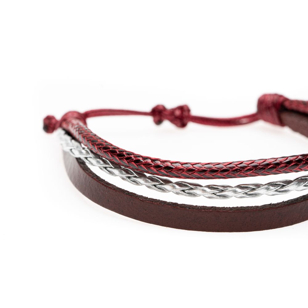 CrisFeather Unique brățară piele visiniu-argintiu