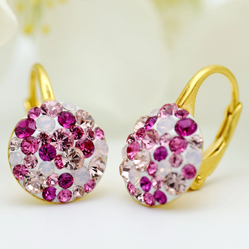 Margeluta.dincristal Chaton Ball Fuchsia White Opal cercei aurit 12 mm