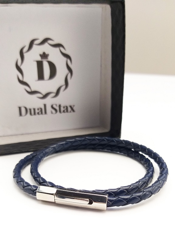 DualStax No.6 bratară piele bleumarin 3 mm clips inox