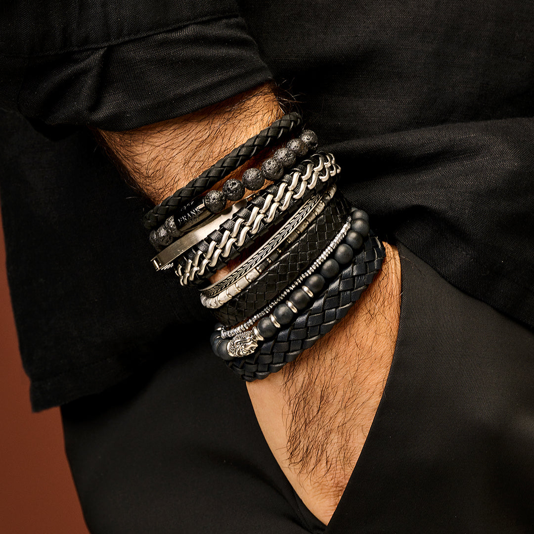 Frank 1967 Lava Stone bratara barbati margele negre 18,5 cm