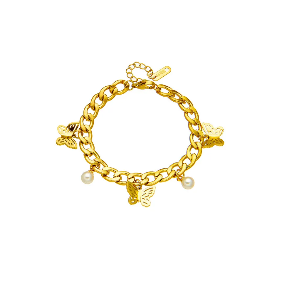 Rafini Butterfly Charm brățară placată aur 18K