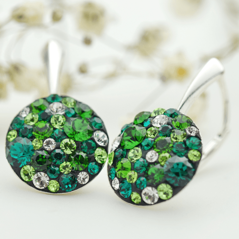 Margeluta.dincristal Chaton Regal Green set argint 14 mm
