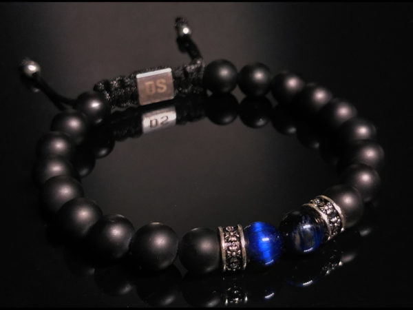 Dualstax Agate Silver brățară agat albastru reglabilă