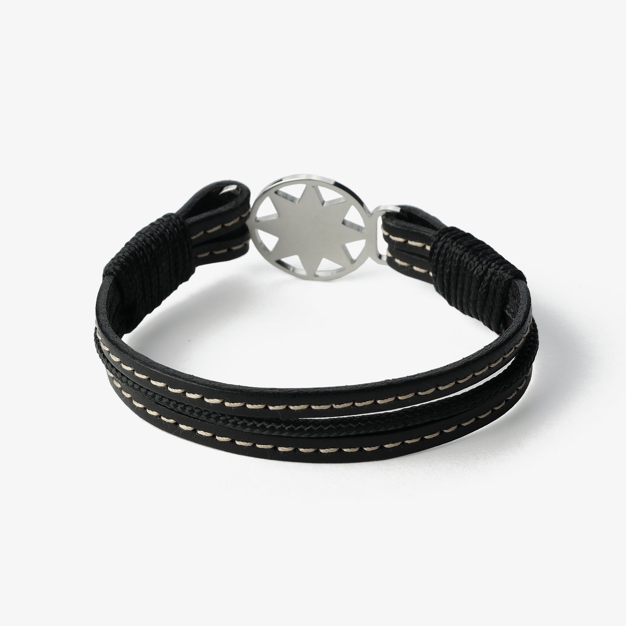 Old Skipper Midnight Noir bratara piele neagra stea