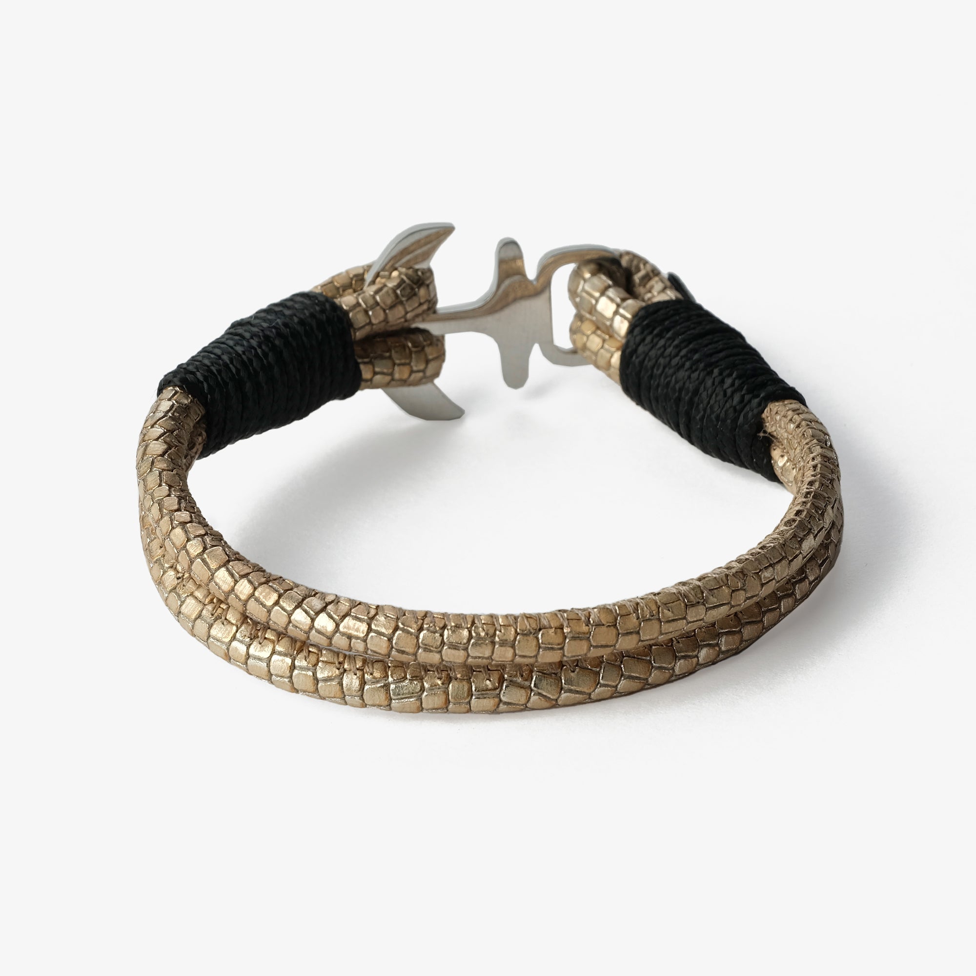 Old Skipper Golden Serpent bratara piele ancora auriu-negru