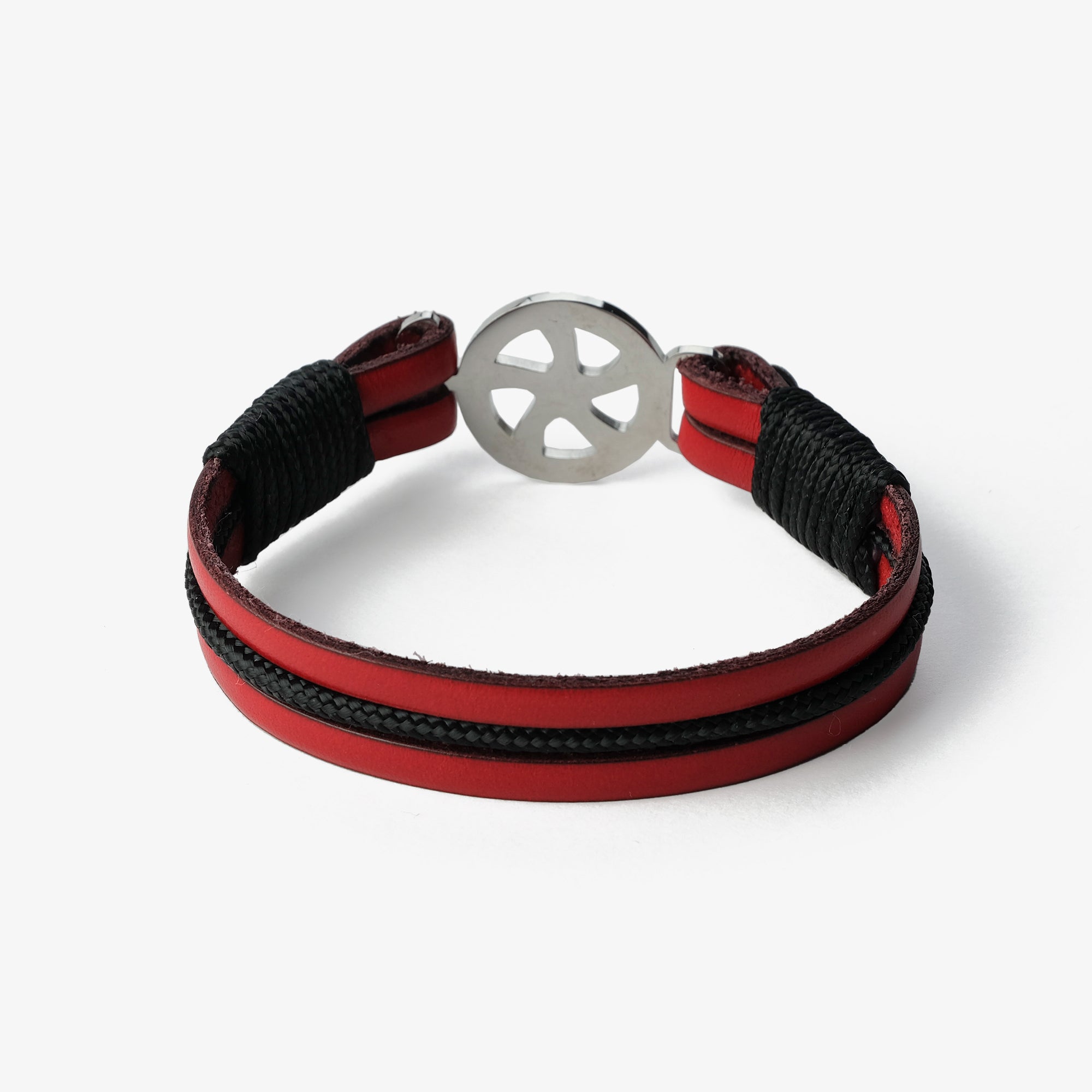 Old Skipper Scarlet bratara piele rosu-negru ancora