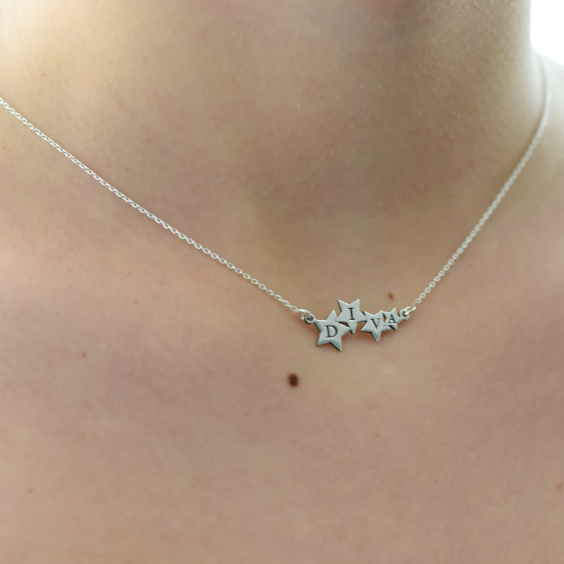 Margeluta.dincristal DIVA lănțișor steluțe argint personalizat