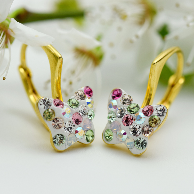 Mini Butterfly Fluturas cercei argint aurit fetite leverback