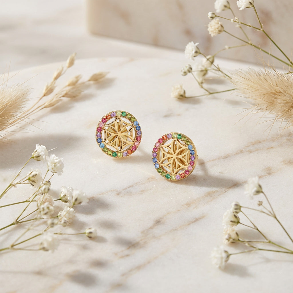 Engelsrufer Lebensblume cercei aurii zirconiu multicolor