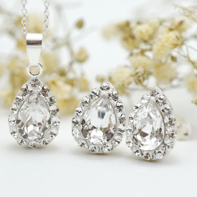 Margeluta.dincristal Picatura set cercei lantisor cristal argint 925