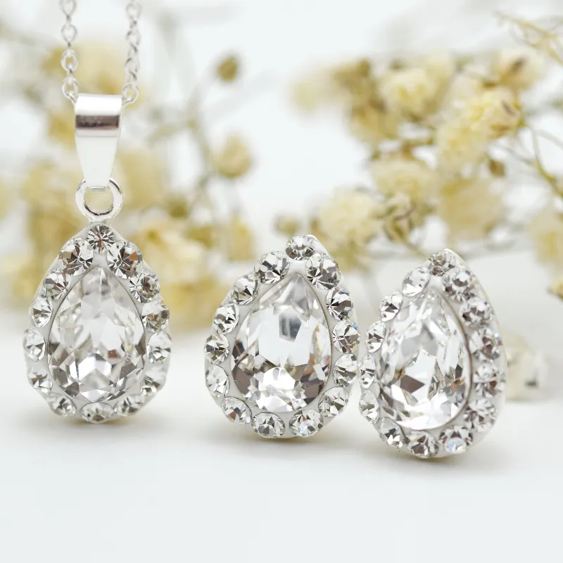 Margeluta.dincristal Picatura set cercei lantisor cristal argint 925