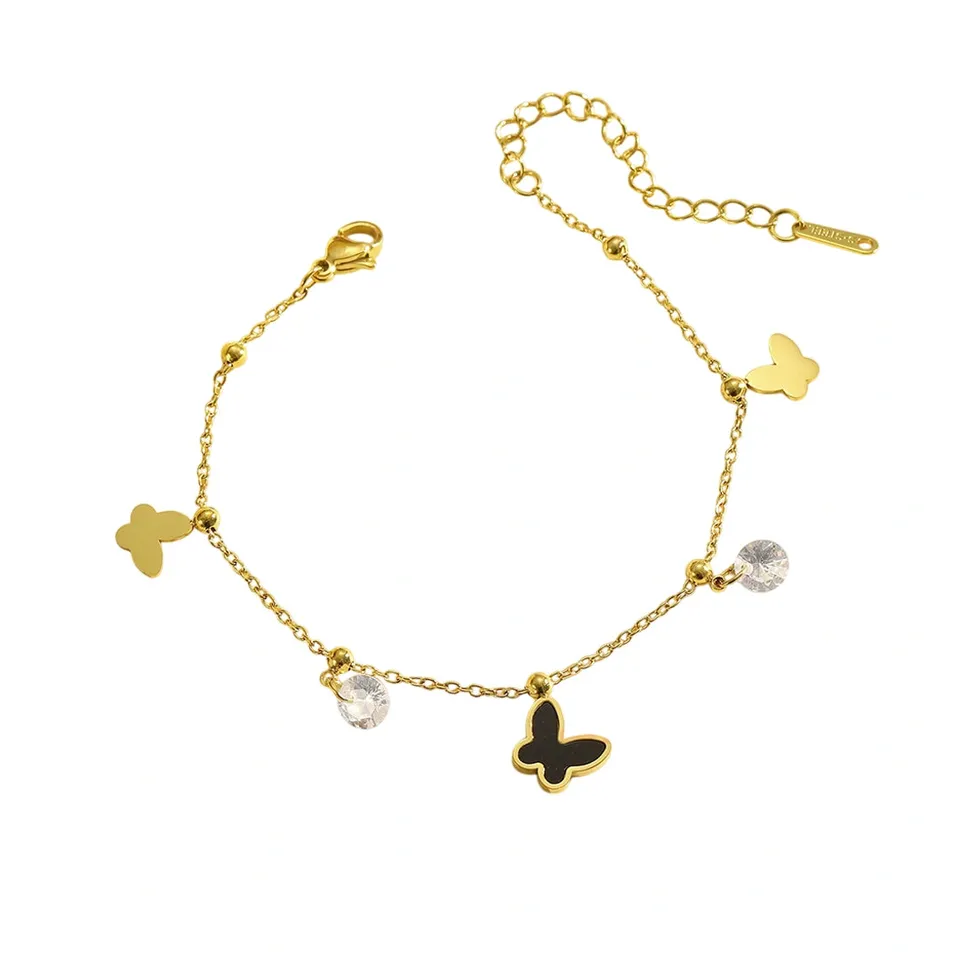 Rafini Black Butterfly brățară reglabilă placată cu aur 18K