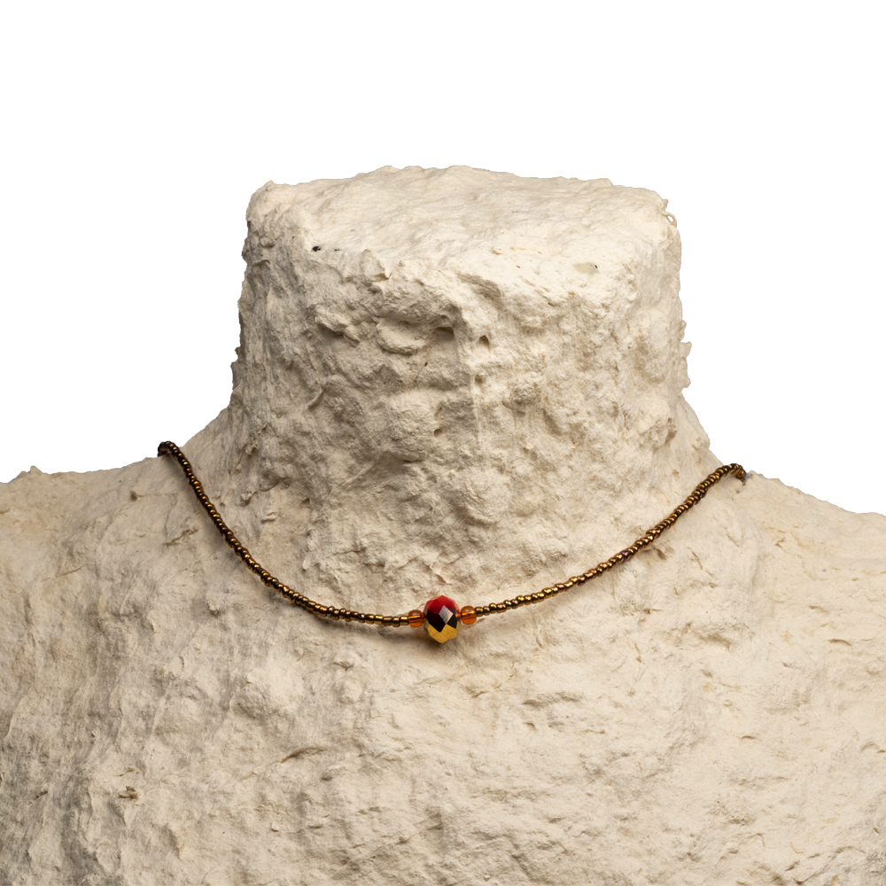 CrisFeather Gaia choker margele auriu cu cristal roșu