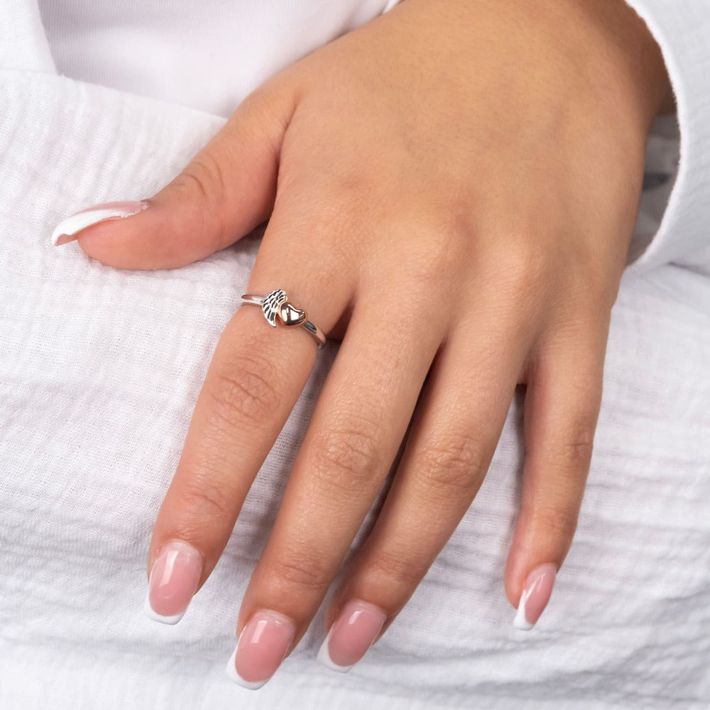 Inel Engelsrufer Herzflugel inima argint bicolor zirconia