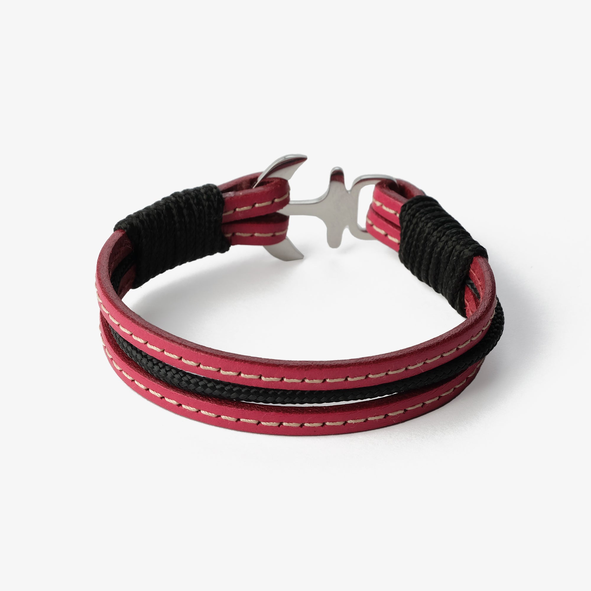 Old Skipper Twilight Symphony brățară piele ancoră fuchsia-negru cusută