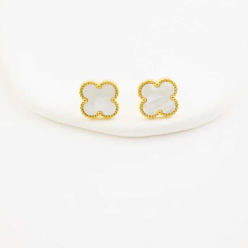 Rafini Flowers cercei albi placati cu aur 18K