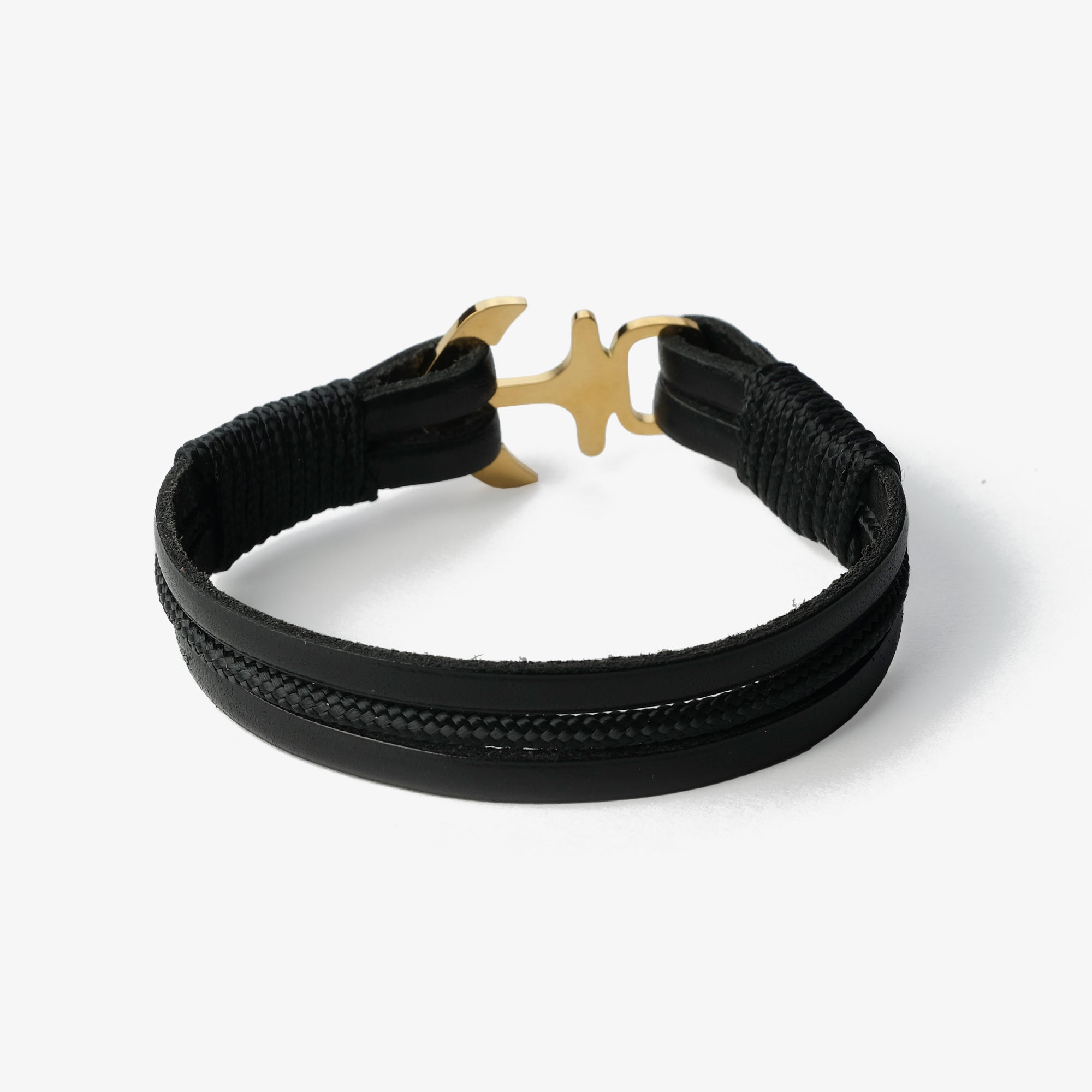 Old Skipper Jack Tar Golden Anchor bratara piele neagra aurie