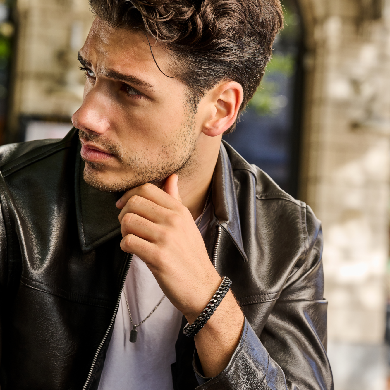 Frank 1967 Leather Steel bratara piele cu lant