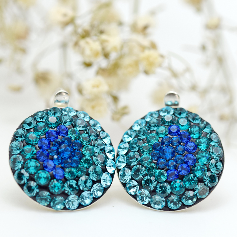 Margeluta din cristal Chaton Queen Turquoise cercei argint 18 mm