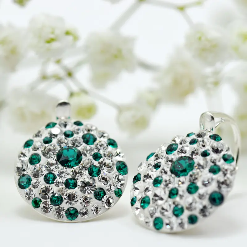 Chaton Queen Emerald cercei argint 925 cristal verde 18 mm