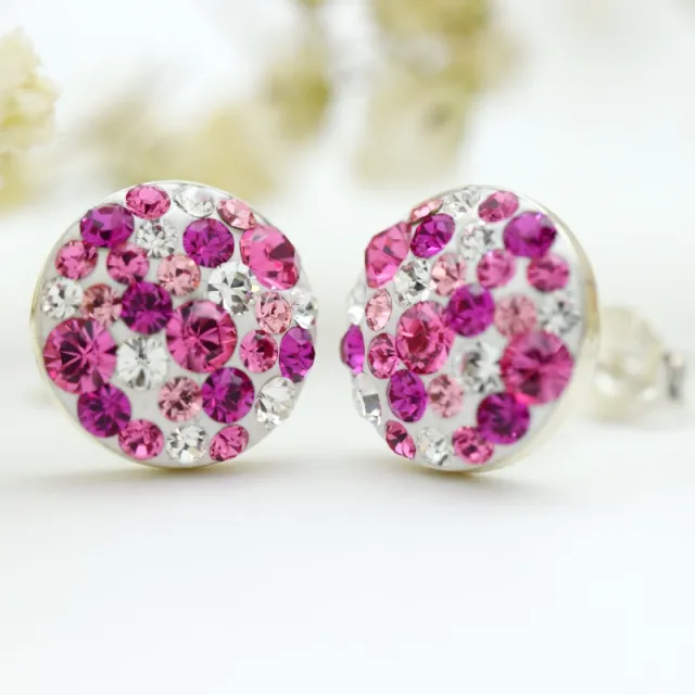 Margeluta.dincristal Chaton Ball cercei argint 925 fuchsia 10 mm