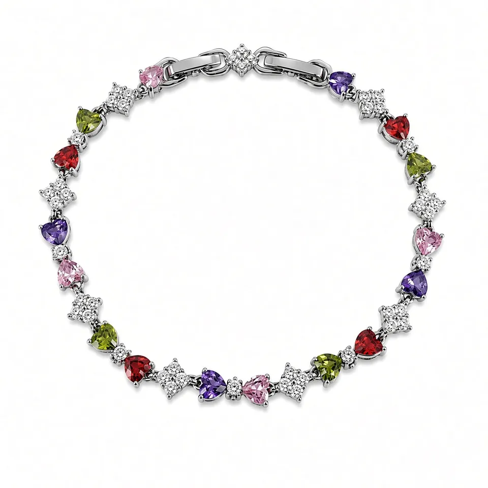 Rafini Gemstone Silver bratara inox inimi colorate