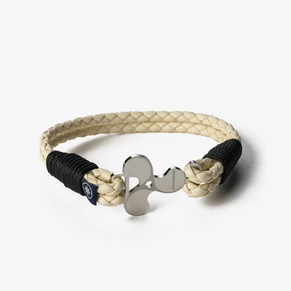 Old Skipper Sea Spray bratara piele impletita ancora ivory