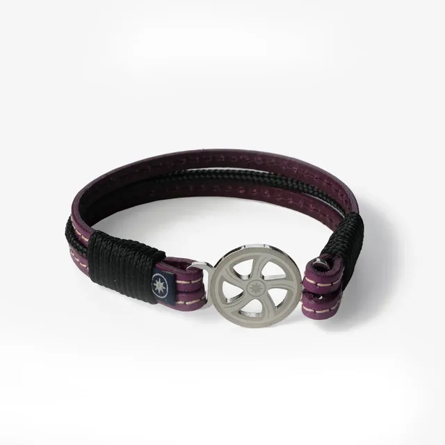 Old Skipper Plum Dream Wheel bratara piele cusută mov-negru