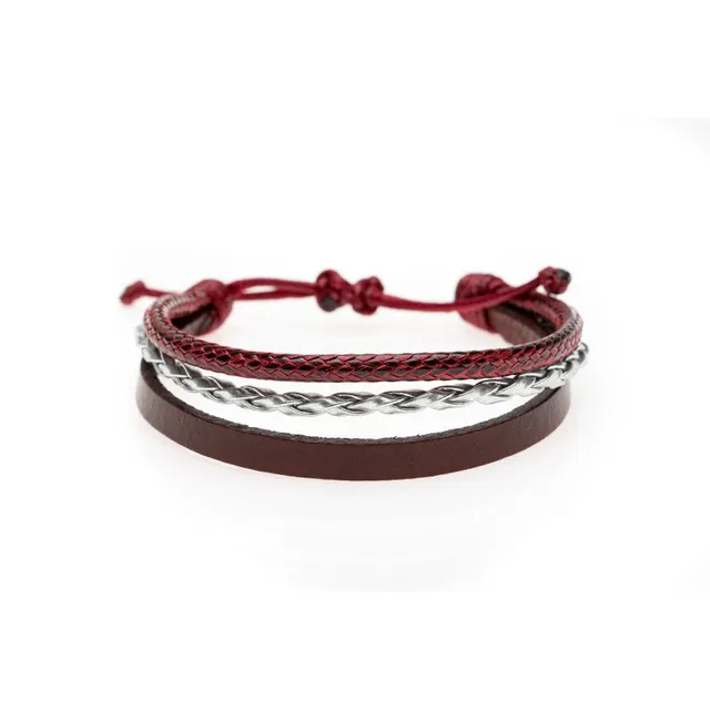 CrisFeather Unique brățară piele visiniu-argintiu