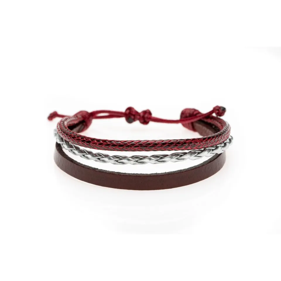 CrisFeather Unique brățară piele visiniu-argintiu