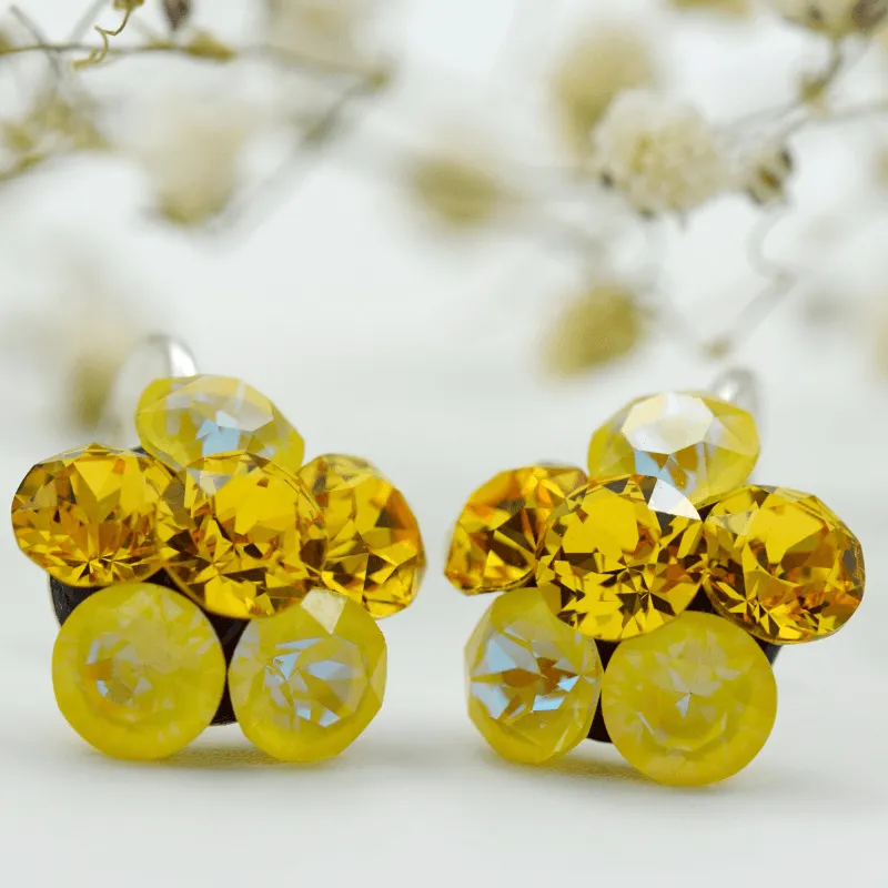 Margeluta.dincristal Chaton Flower cercei argint leverback galben