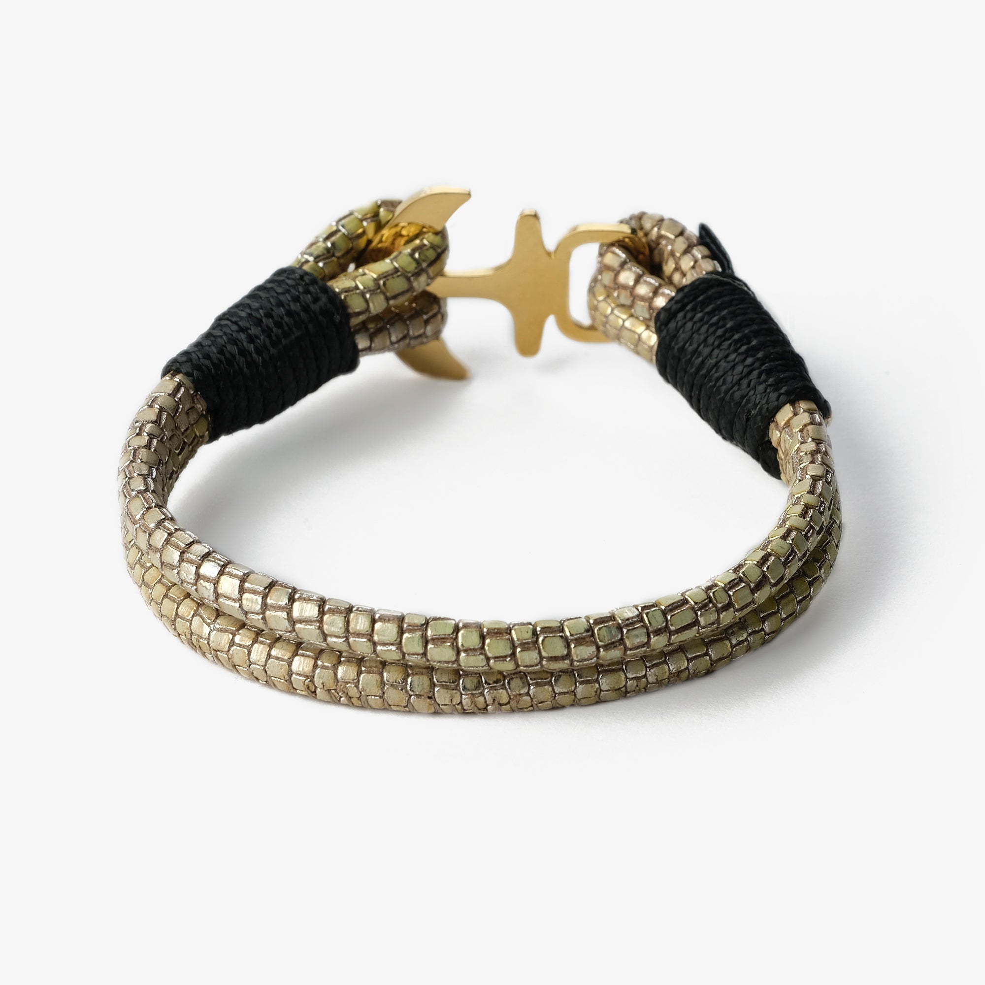 Old Skipper Golden Serpent Anchor brățară piele nappa aur-negru
