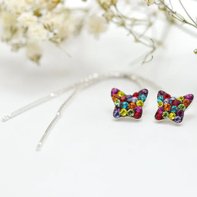 Margeluta.dincristal Mini Butterfly fluturas cercei argint multicolori