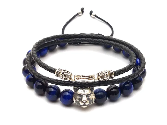 Dualstax Blue Lion set bratari barbati ochi tigru