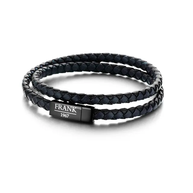 Frank 1967 Double Wrap Leather brățară neagră-albastră 40 cm