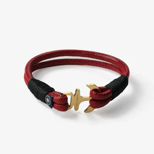 Old Skipper Dark Red Horizon brățară piele ancoră aurie
