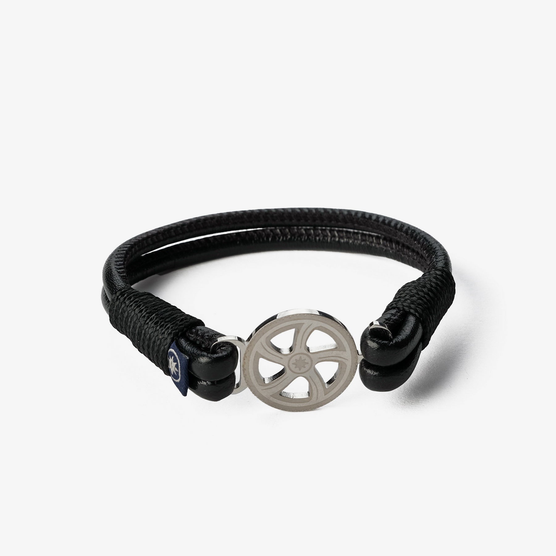Old Skipper Black Metallic bratara piele nappa ancora negru