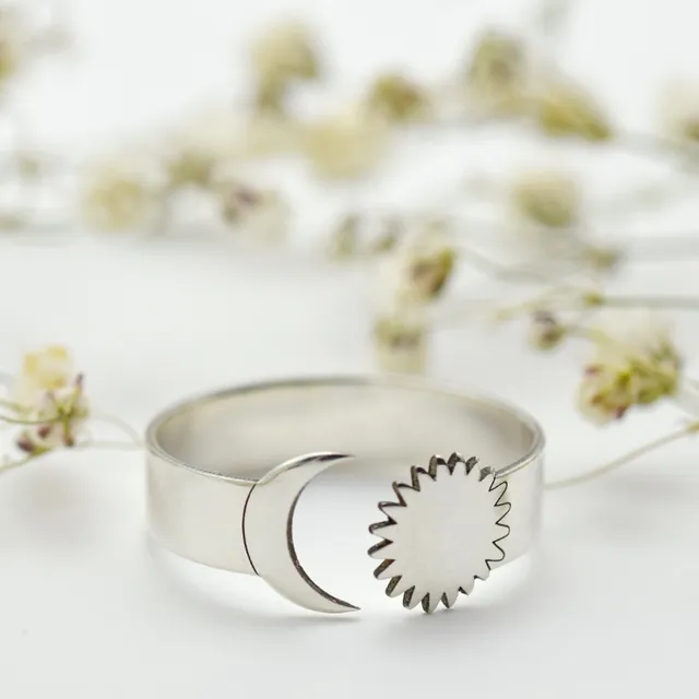 Margeluta.dincristal Soare Lună inel argint reglabil