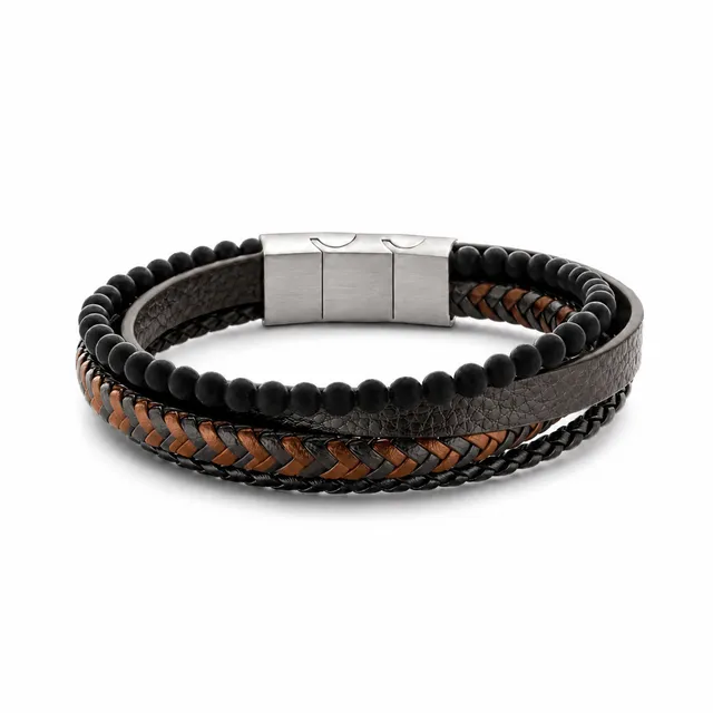 Frank 1967 Multi-Strand brățară piele agat negru
