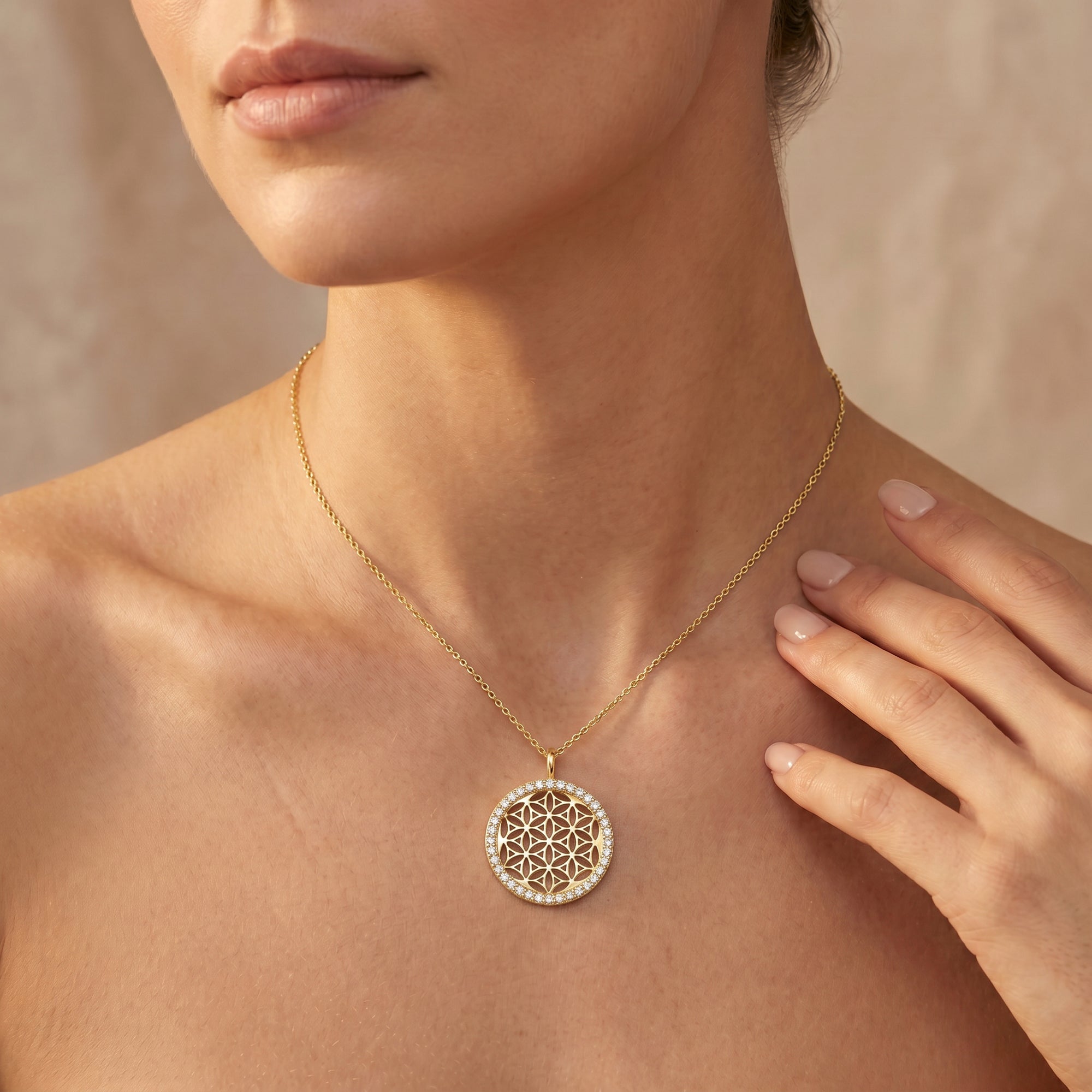 Engelsrufer Lebensblume pandantiv argint aur zirconia