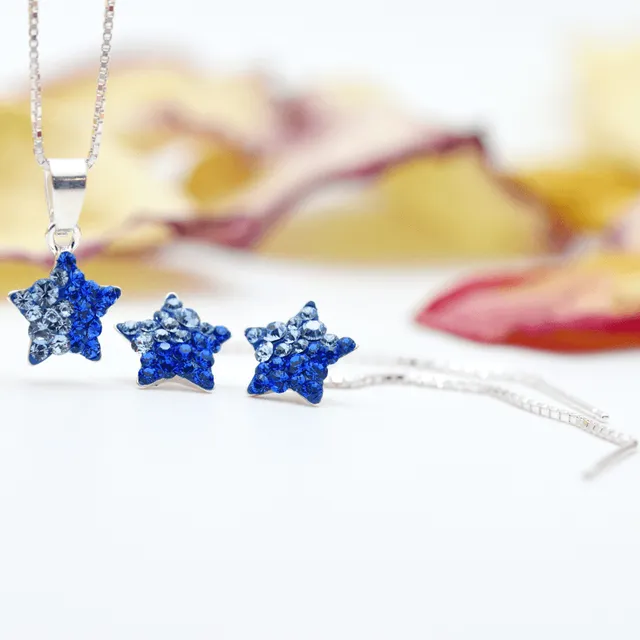 Margeluta.dincristal Stelute set cercei lantisor argint cristale