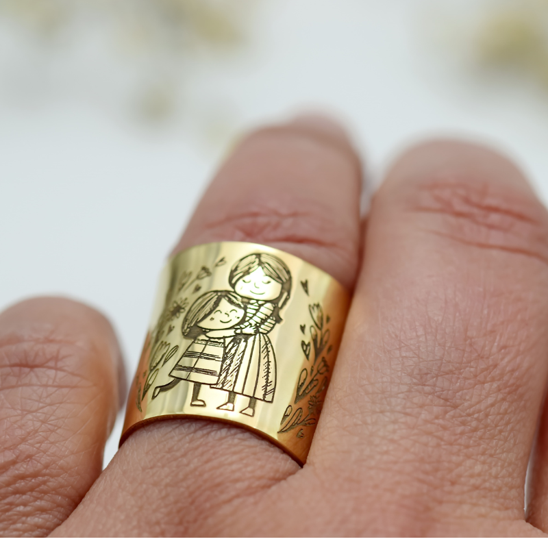 Margeluta.dincristal Legătura Eternă Mamă-Fiică inel argint aur