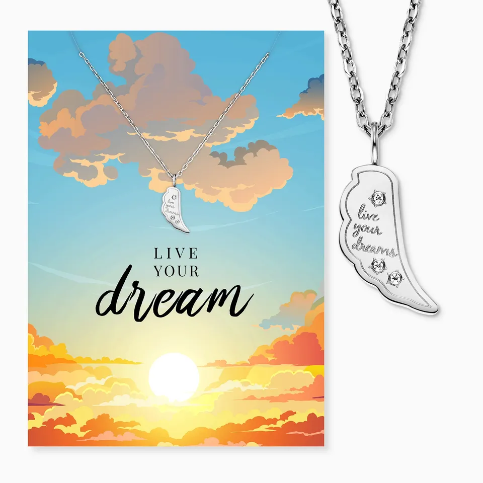 Colier MySteel Live Your Dream oțel aripă zirconia