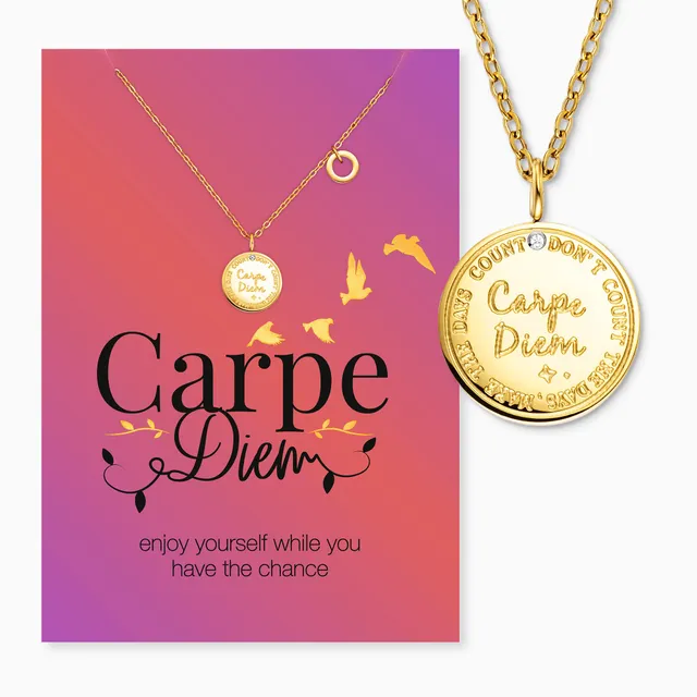 Engelsrufer MySteel Carpe Diem colier aur cu placuta gravata