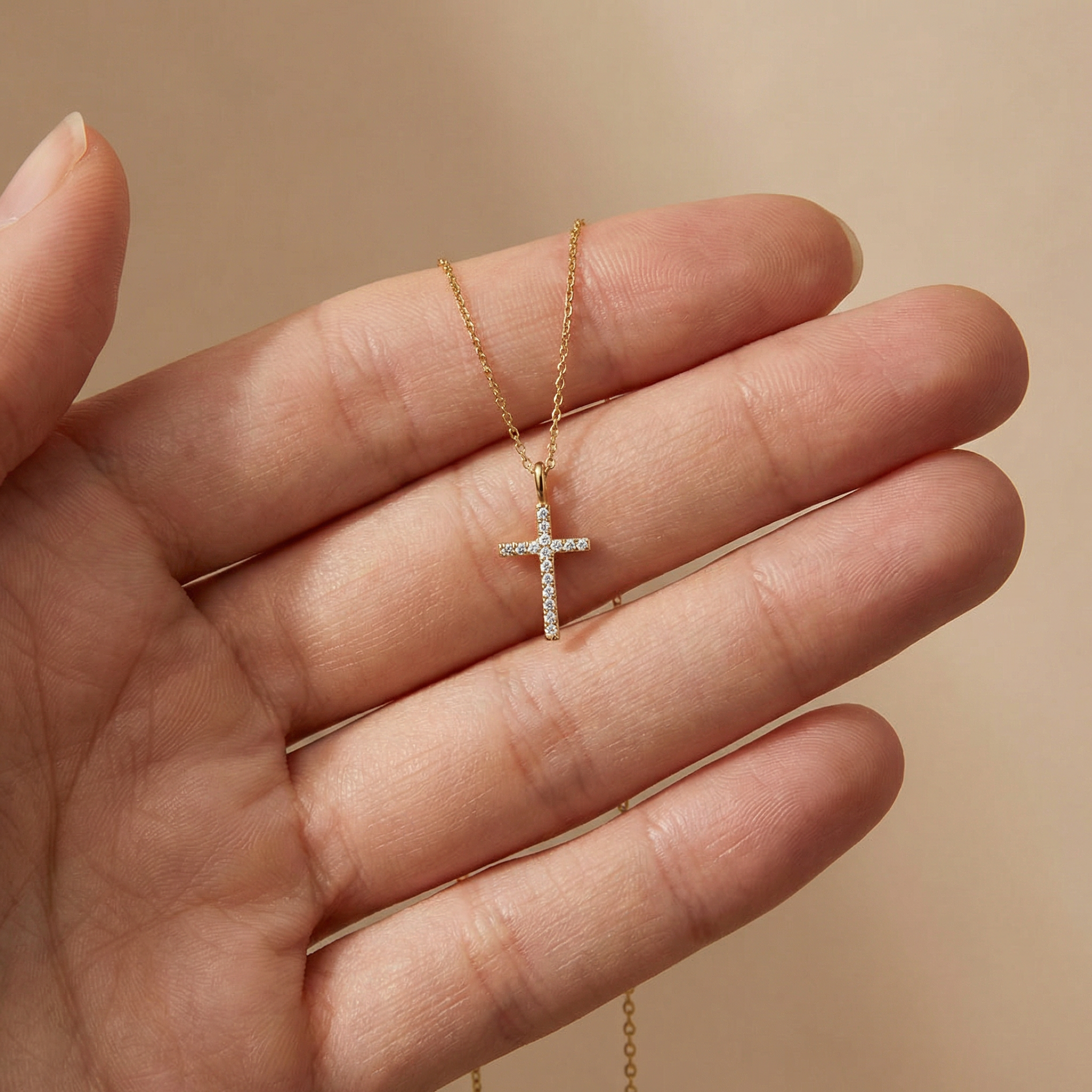 Engelsrufer Kreuz colier argint 925 placat aur cu zirconia