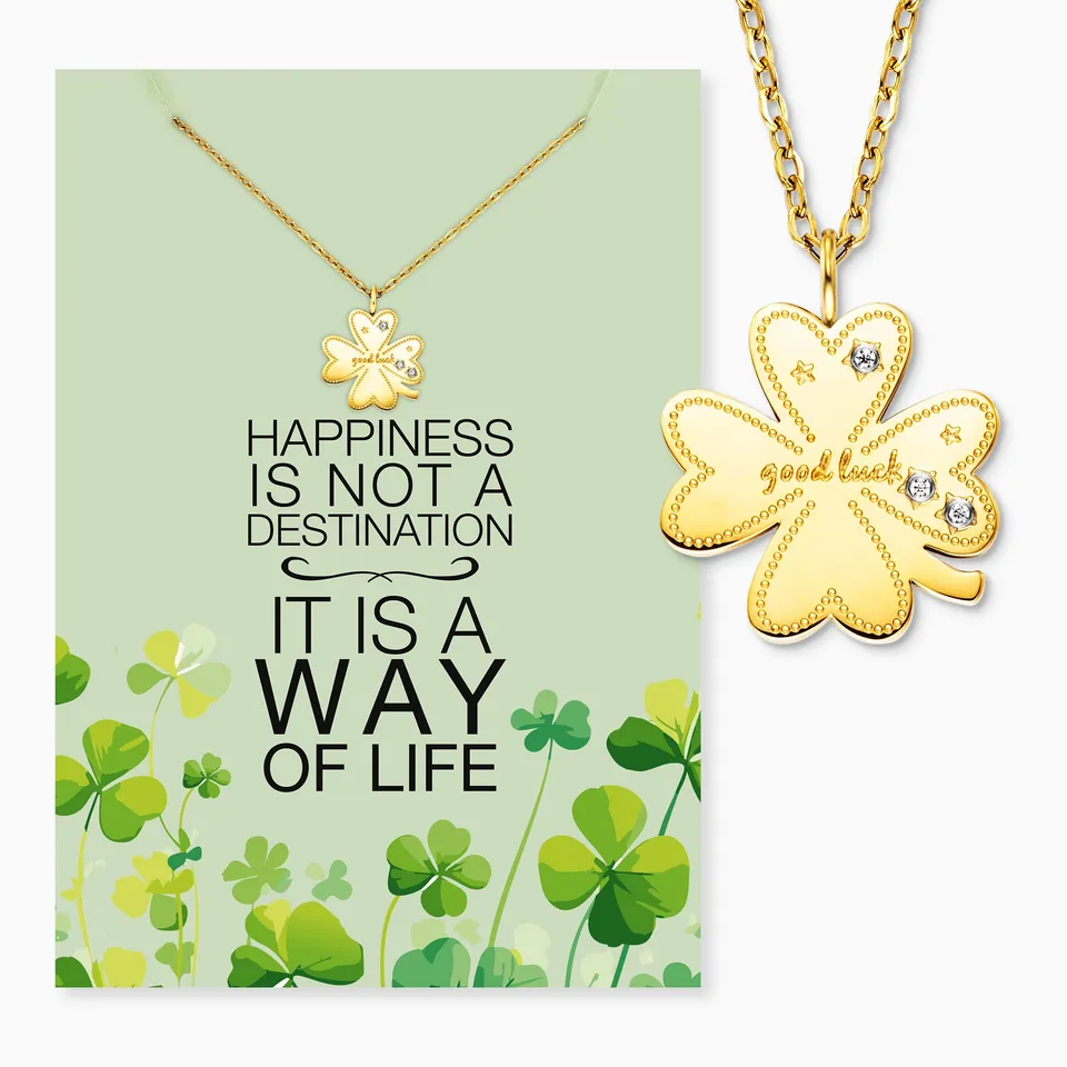 Engelsrufer MySteel Happiness colier auriu trifoi zirconia