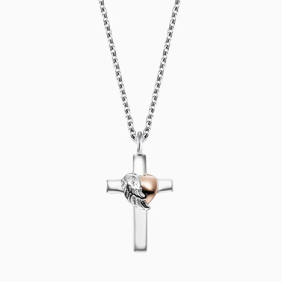 Engelsrufer With Love colier cruce aripi inima bicolor argint