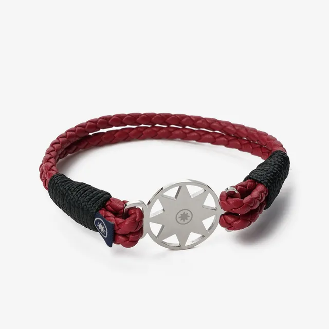 Old Skipper Crimson Waves brățară piele roșie împletită